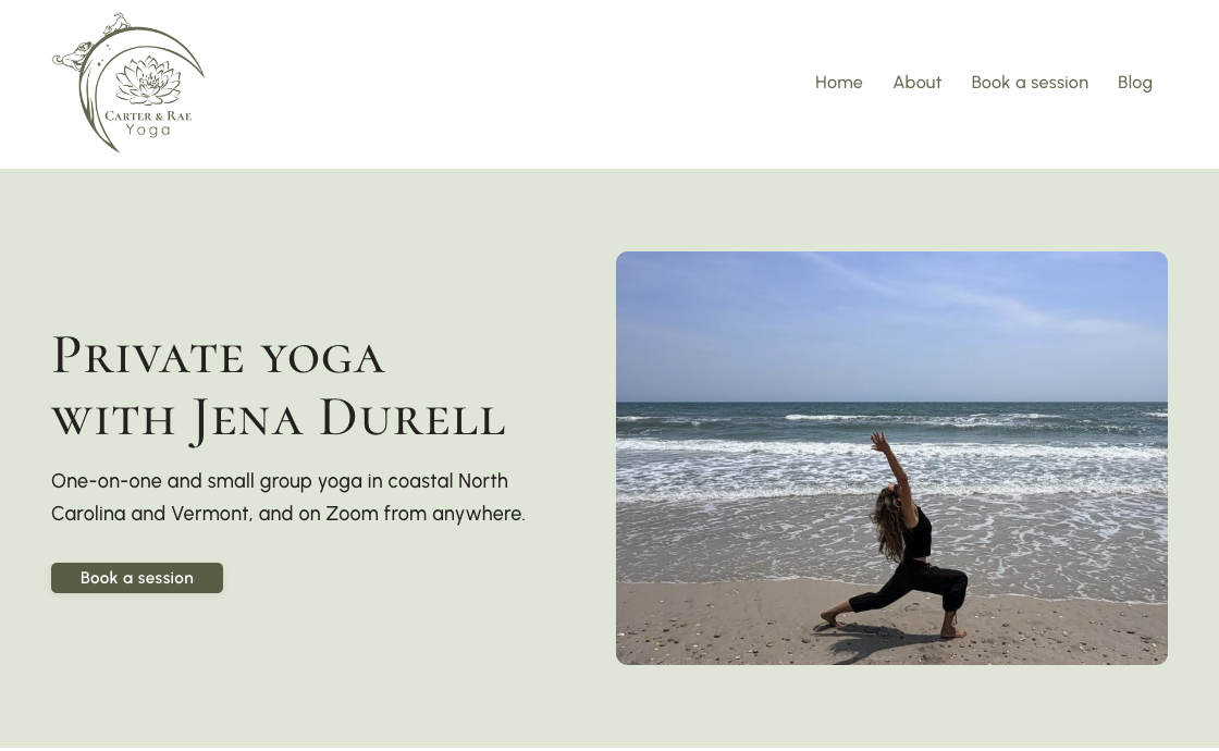 Carter & Rae Yoga homepage: private yoga with Jena Durell